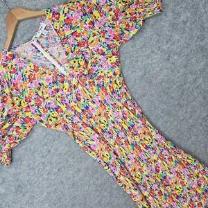 RIXO/Target Dress Women's 2 Multicolor Floral V-Neck Puff Sleeve Maxi Abstract